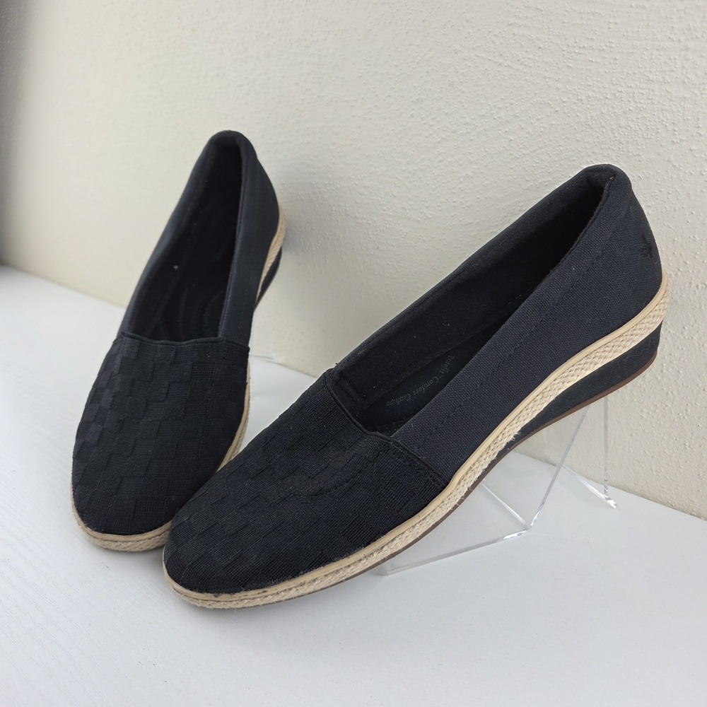 Grasshoppers Grace Wedge Black Checkered Espadrille Comfort Shoes Womens Size 8M
